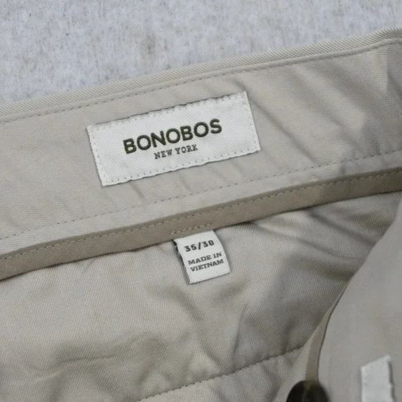 Bonobos Friday Chino Pants Mens Size 35 x 30 Beige Slim Taper Stretch Flat Front - Picture 8 of 11